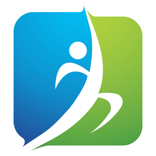 Logo do nutricionista Gabriel Grandin. Silheta de homem estilizada com curvas que separa um quadrado em duas partes (verticalmente). A parte à esquerda é verde e à direita é azul.